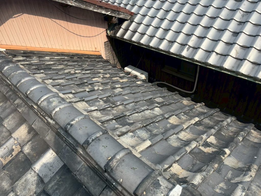 下屋根全体の経年汚れ